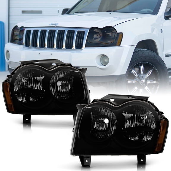Black Smoked 2005 2006 2007 Jeep Grand Cherokee Headlights Headlamps Left Right