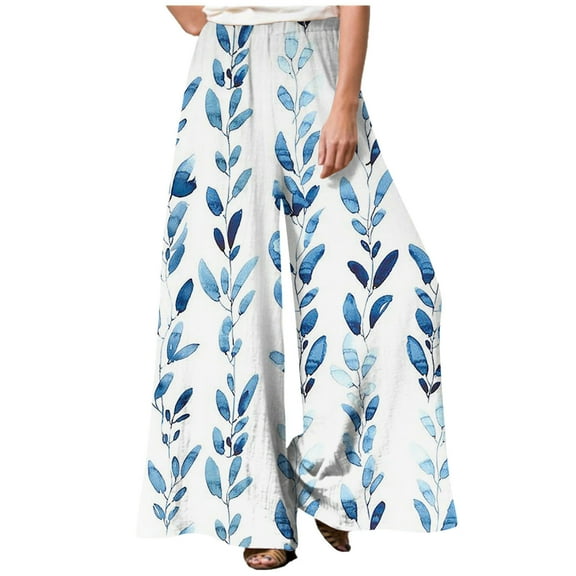 Plus Size Wide Leg Pants for Women Elastric Waist Casual Pants Solid Color Baggy Ankle- Length Trousers