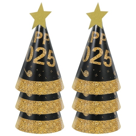 6 Pcs New Years Eve Party Hats 2025 Favors Black Gold Paper Child
