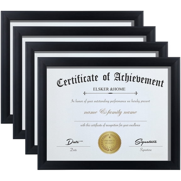 ELSKER&HOME 8.5x11 Picture Frame 4 Pack - Black Sturdy Wood Composite Certificate Frame
