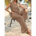thumbnail image 4 of Jumpsuits for Women Summer Ruffle Sleeves Square Neck Rompers Drawstring Overalls with Pockets Khaki XL, 4 of 10