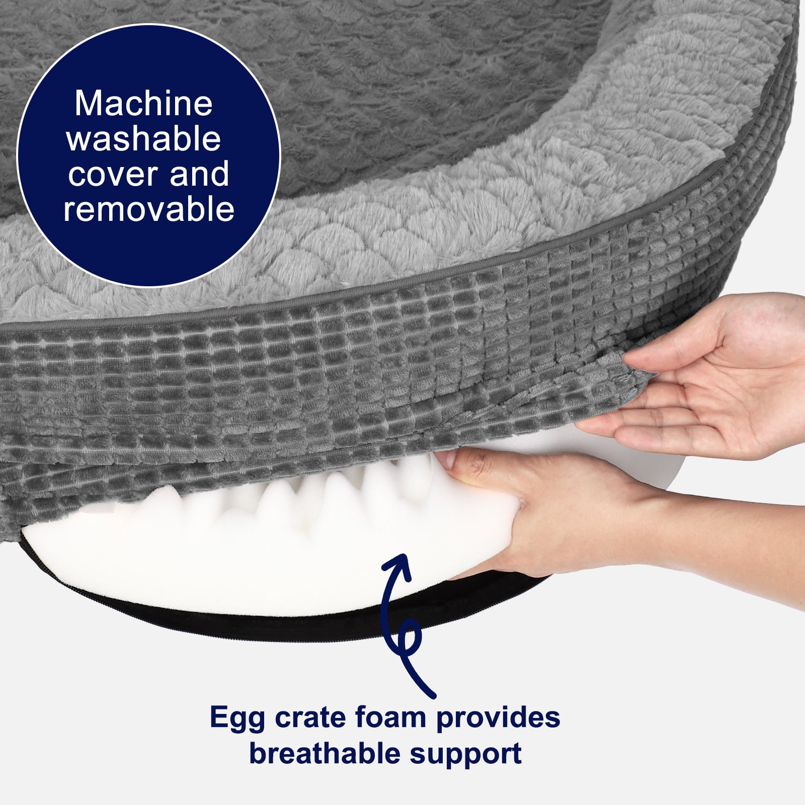 Orthopedic Dog Bed for Large Dogs with Egg-Crate Memory Foam, Waterproof Lining and Removable Washable Cover, XL Bolster Pet Couch with Non-Slip Bottom, Gray, 42in