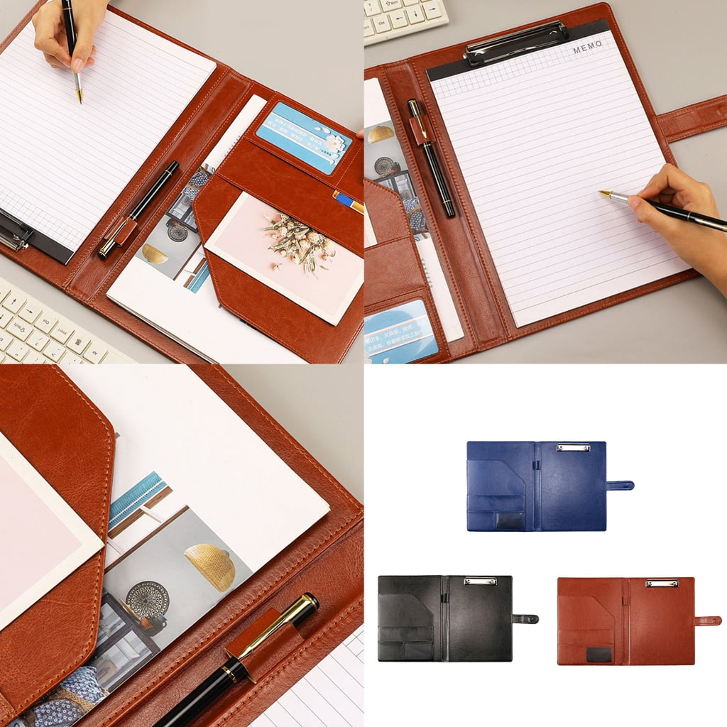 ROZYARD Leather Document Folder Clipboard Folder with Card Pocket Pen Slot