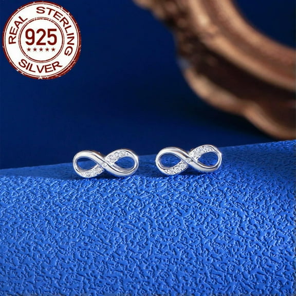 Genuine 100% CZ Infinity Symbol Stud Earrings Cubic Zirconia 925 Sterling Silver