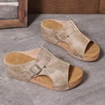 thumbnail image 3 of EKVAHL Women's Wedge Walking Slides, Cork Platform Orthopedic Sandals, Arch Support Wide Width Open Toe Beach Summer Daily Casual Walking Sandals Beige, 3 of 5
