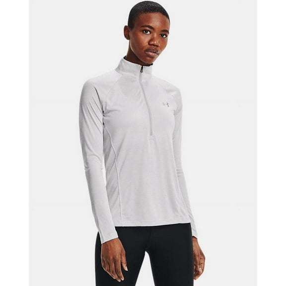 Under Armour Womens Tech Twist Zip Long Sleeve Pullover Halo Gray 014/Metallic Silver X-Large