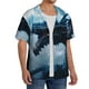 thumbnail image 2 of Balery Blue Thunder Storm Dragon Camisa Casual de Manga Corta con Botones para Hombre, Texturizada, Estilo Cubano, para Playa, Verano-Large, 2 of 5