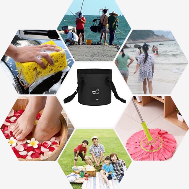 Cubo de pescado plegable de 12L Cubo de agua exterior impermeable a prueba de fugas (negro)