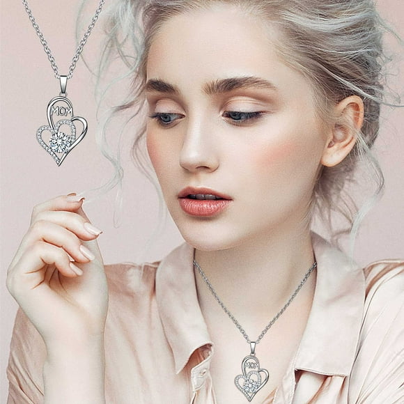 Heart Necklace, EDHITNR Exquisite Plated Clavicle Chain for Mother's Day, Unique Heart Pendant Gift for Mom Birthday Christmas Anniversary, White