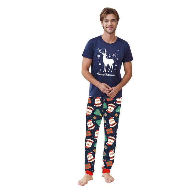 Ensemble de Pyjama Assorti pour la Famille Imprimé Décontracté avec Haut à Manches Courtes et Pantalon à Porter, Ensemble de Pyjamas Assortis pour la Famille