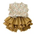 thumbnail image 1 of Conjuntos de dos piezas para niños, Top sin mangas, falda con brotes, pantalones cortos, camisa con estampado de flores de verano, conjunto de pantalones cortos, talla 120, 1 of 5