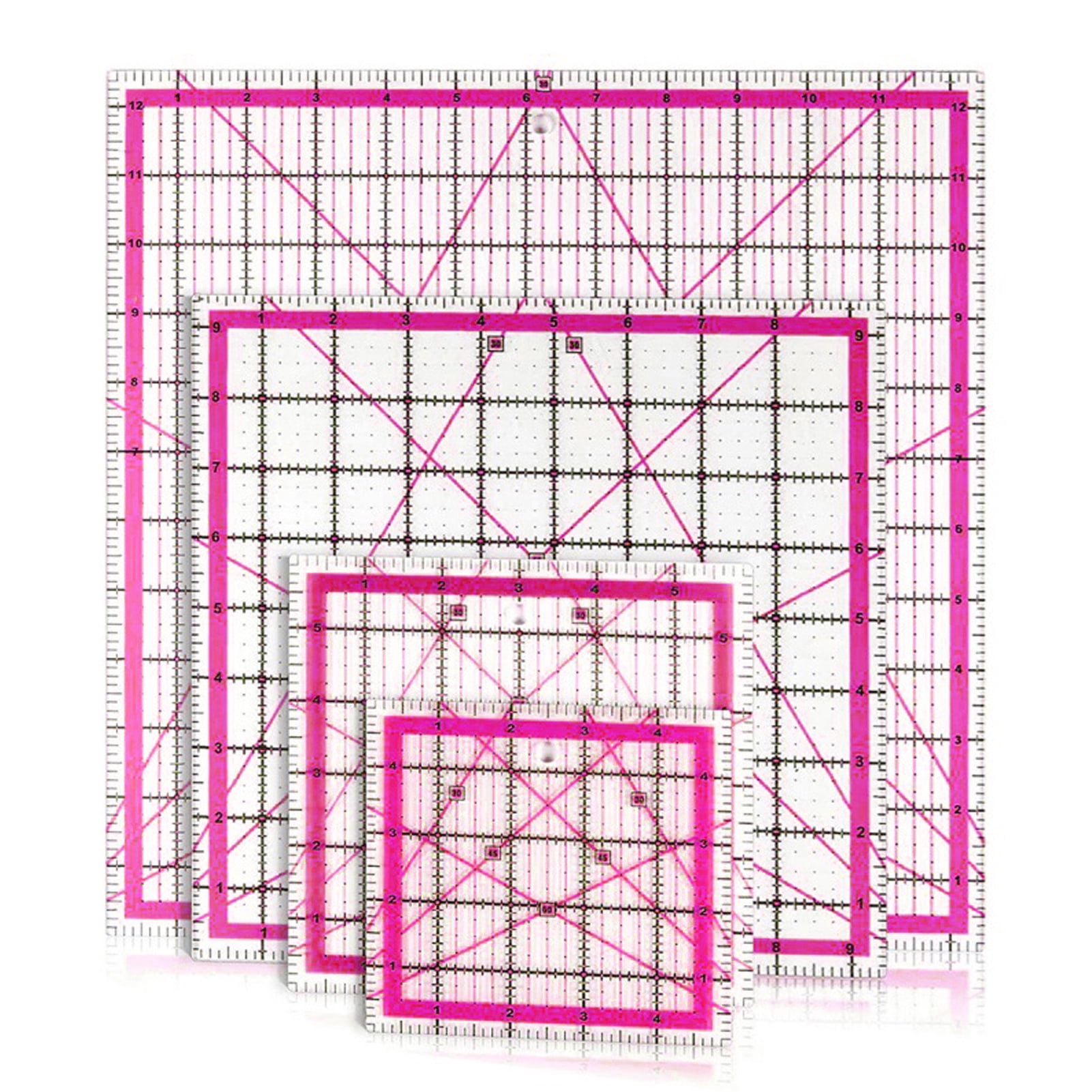 OIUR 4Pcs Acrylic Quilting Ruler 4.5/6/9.5/12.5-Inch Square Fabric Cutting Patchwork Ruler with Clear Mark DIY Sewing Craft Projects Template