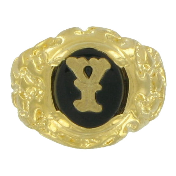 Ring Gold Tone Black Onyx Y Initial Signet Size 7 Mens Adult Male