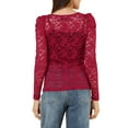 thumbnail image 3 of MODA NOVA Junior's Round Neck Long Sleeve Semi Sheer Floral Lace Blouse Red XS, 3 of 5