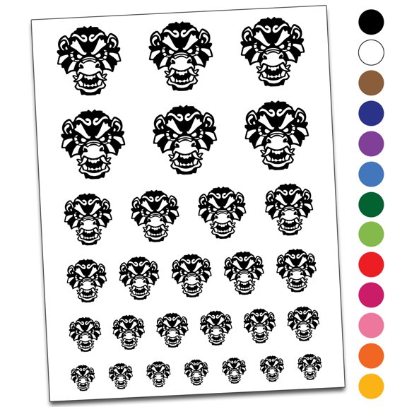 Fierce Monkey King Head Water Resistant Temporary Tattoo Set Fake Body Art Collection - Purple