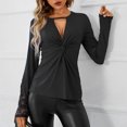 thumbnail image 2 of Blusa anudada en la parte delantera con cuello en U profundo,Blusa anudada en la parte delantera Blusa anudada de manga larga para mujer Ropa de mujer Tecnología de vanguardia, 2 of 7