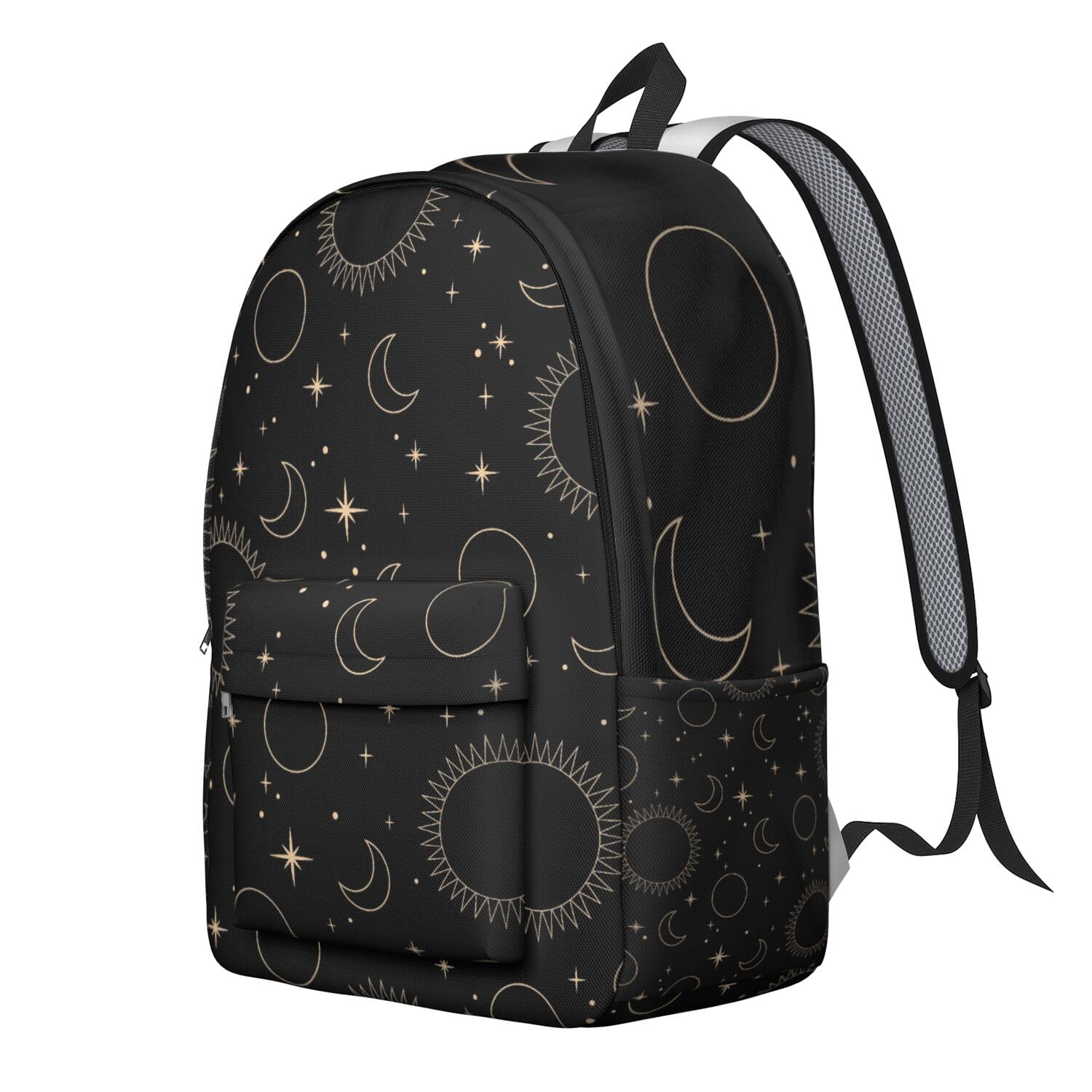 Waterproof Witchy Gothic Backpack, Durable School Bag Featuring Celestial Sun, Moon, and Starry Night Design