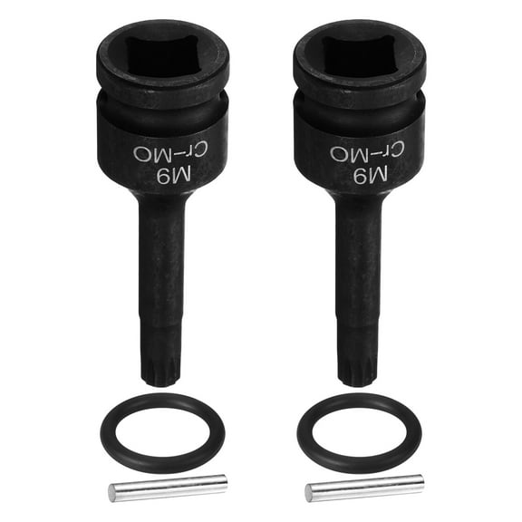 Uxcell 2pcs 1/2" Drive M9 Triple Square Impact Spline Bit Socket 9mm CR-MO Steel 12-Point Triple Square Sockets with Cotter Pin and O-ring for Power Drill Drivers Adapter