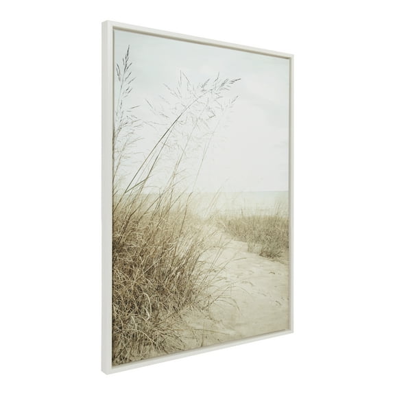 Kate and Laurel Sylvie Beach Grasses Framed Canvas Wall Art by Emiko and Mark Franzen of F2Images, 28x38 White, Ocean Coastal Beach Home Decor