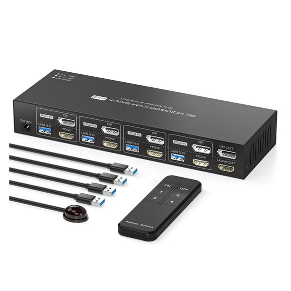 Displayport KVM Switch 4 Computers 2 Monitors 8K@60Hz KVM Switches Dual Monitor ,enhances work efficiency