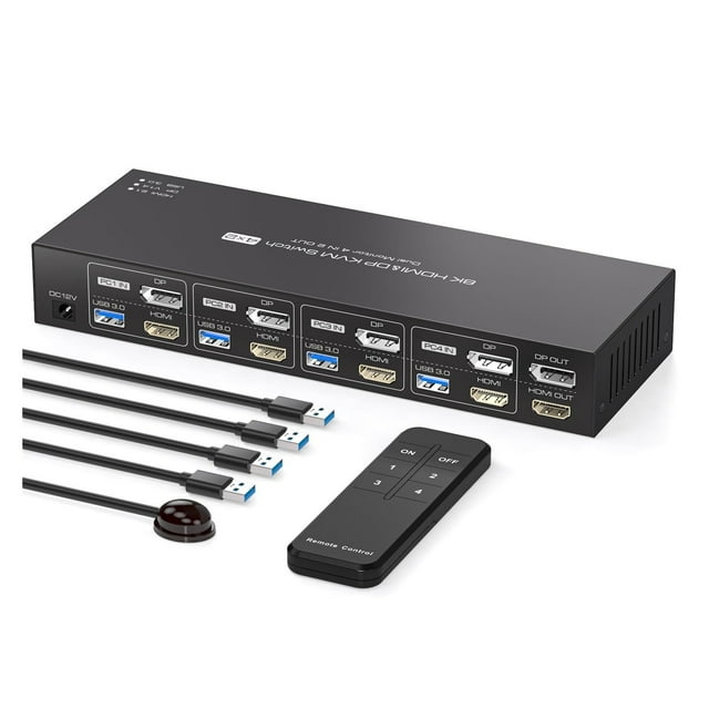 Displayport KVM Switch 4 Computers 2 Monitors 8K@60Hz KVM Switches Dual Monitor ,enhances work efficiency