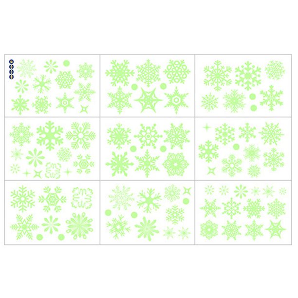 Un juego de pegatinas luminosas de 9 piezas con una gran cantidad de copos de nieve de varias formas