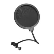 Black 155mm Diameter Microphone Pop Filter Double Mesh Wind Screen with 360° Gooseneck Clip Stabilization Arm