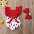 thumbnail image 4 of EYIIYE Barboteuse Sans Manches à Volants Imprimé Cerise pour Bébé Filles Grand Nœud avec Bandeau, 4 of 5