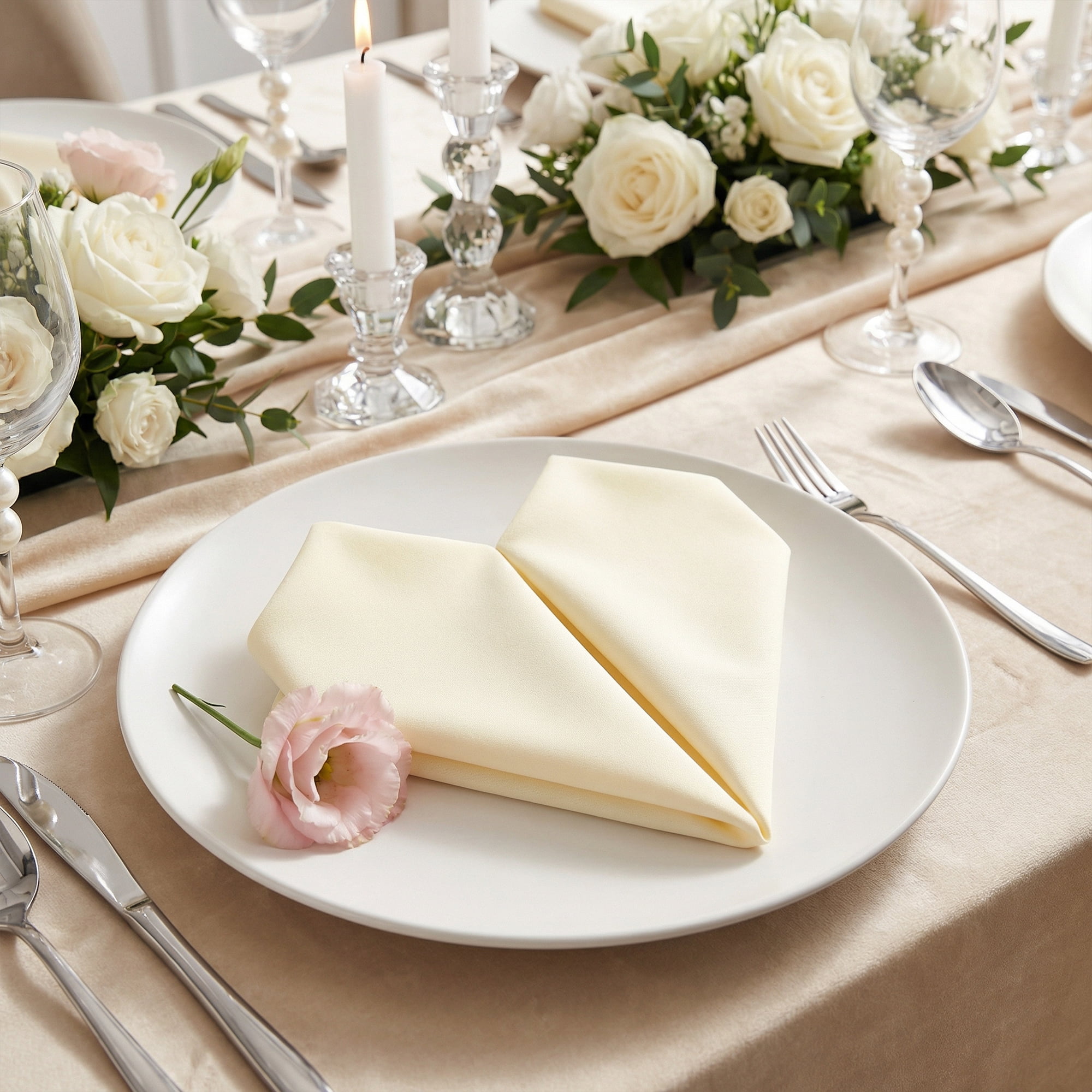 Unique Bargains 12Pcs Reusable Table Dinner Napkins Beige 12x12inch
