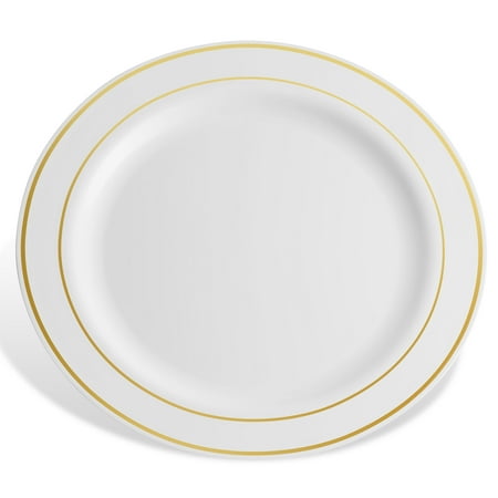 Host & Porter Gold Rim Plastic Dinner Plates, 10.25