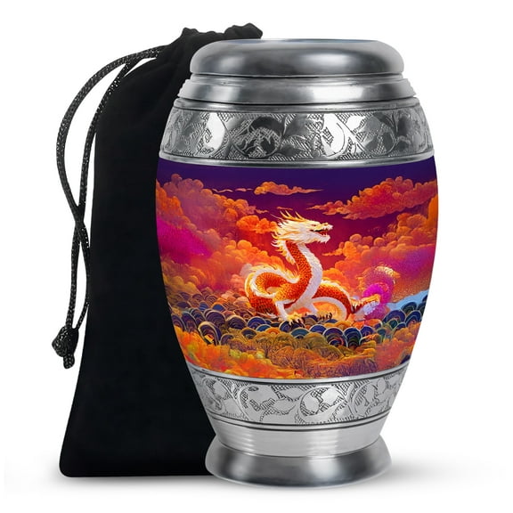 MUKTIVE Dragon Handmade Urn for Adult Ashes Male & Female, Purple Memorial Burial Urns for Human Ashes Mother & Father, Large Urn for Loved Ones Cremation, 10 Inch