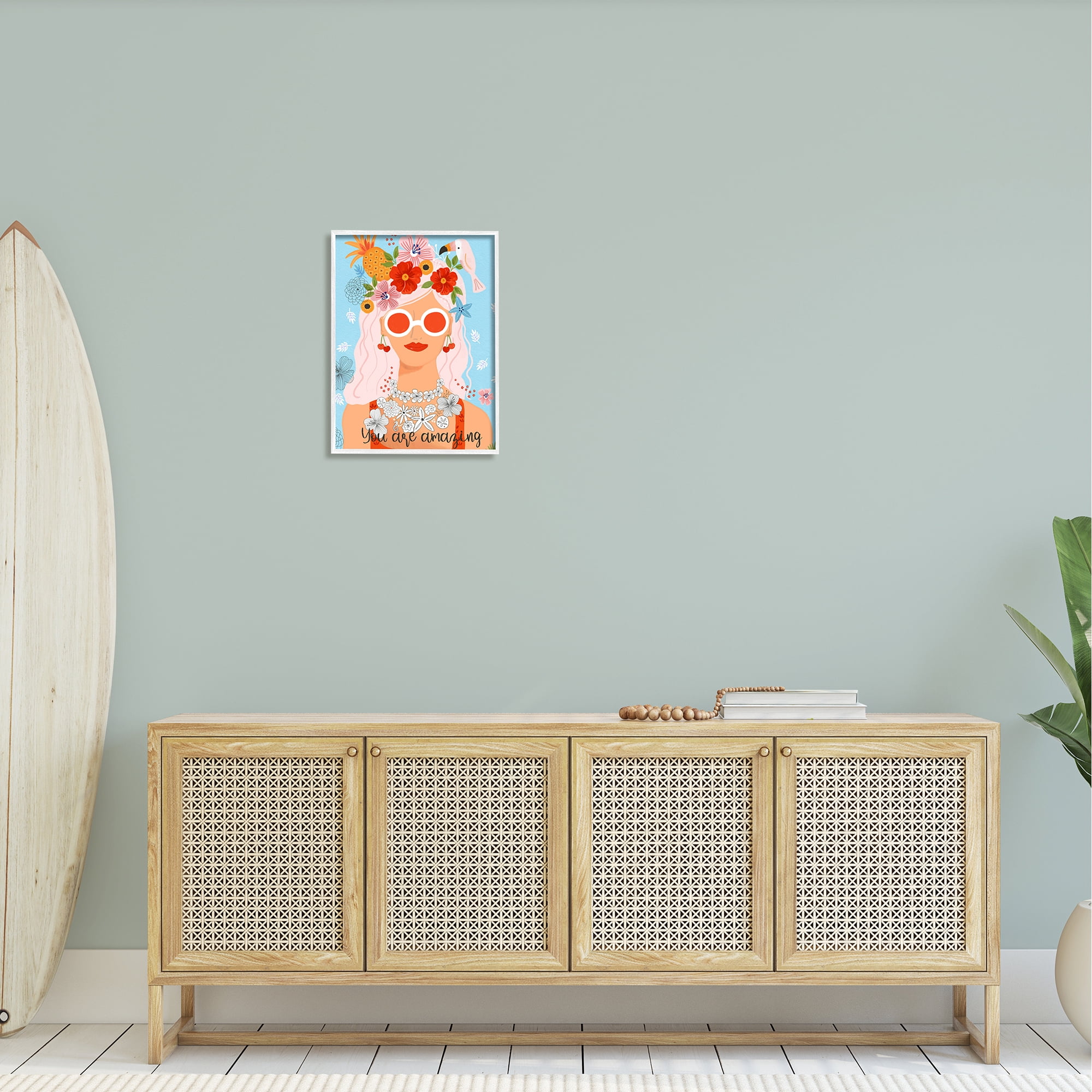 Stupell Industries You Are Amazing Motivational Floral Woman Portrait Graphic Art White Framed Art Print Wall Art, Design by Sharon Lee