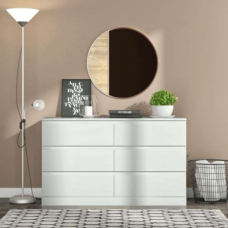 Brindle 6 Drawer Horizontal Dresser Matte White Finish by