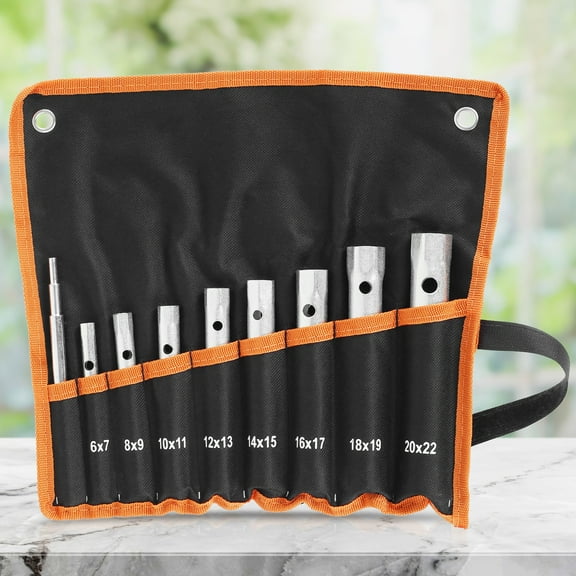 9 Pcs Shower Valve Socket Wrench Set Carbon Steel Plumbers Spanner Wrench Set Double Ended Tubular Socket Wrench Set for Spark Plugs Removal and Faucet Installation