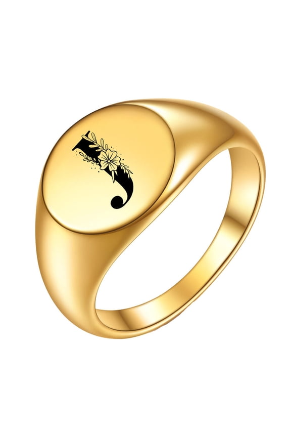 Initial Rings for Men Women Letter Rose Flower Name Black Silver Gold Plated Size 4 Stainless Steel Cool Personalized Statement Simple Jewelry Gold J Size 9