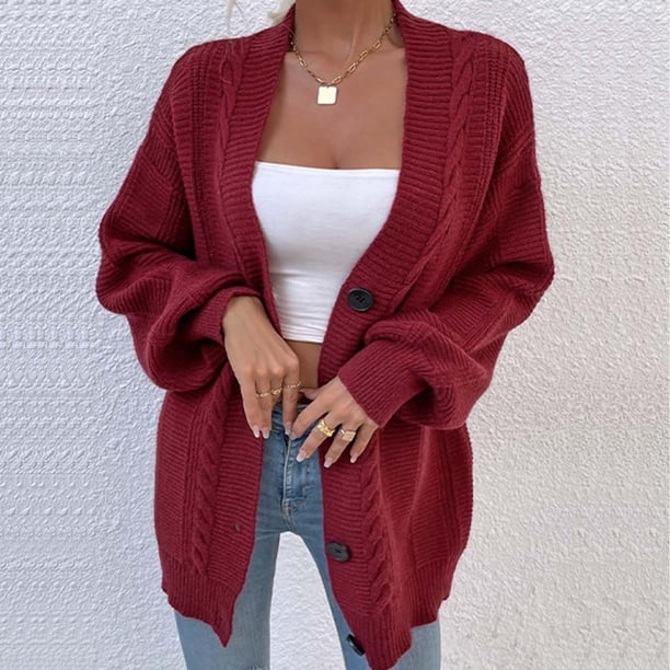 Chaqueta larga de punto de manga larga informal para mujer a la moda, blusa, abrigo Fridja po2955