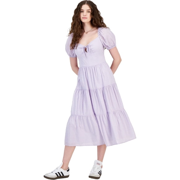 Kingston Grey Womens Textured Puff Sleeved Midi Dress, medpurple, Juniors, M