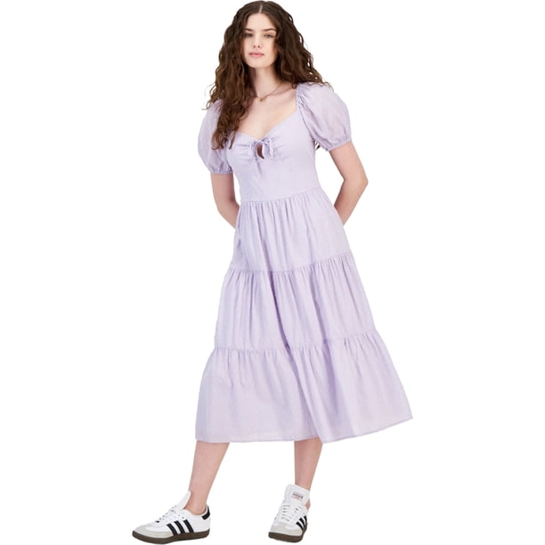Kingston Grey Womens Textured Puff Sleeved Midi Dress, medpurple, Juniors, S