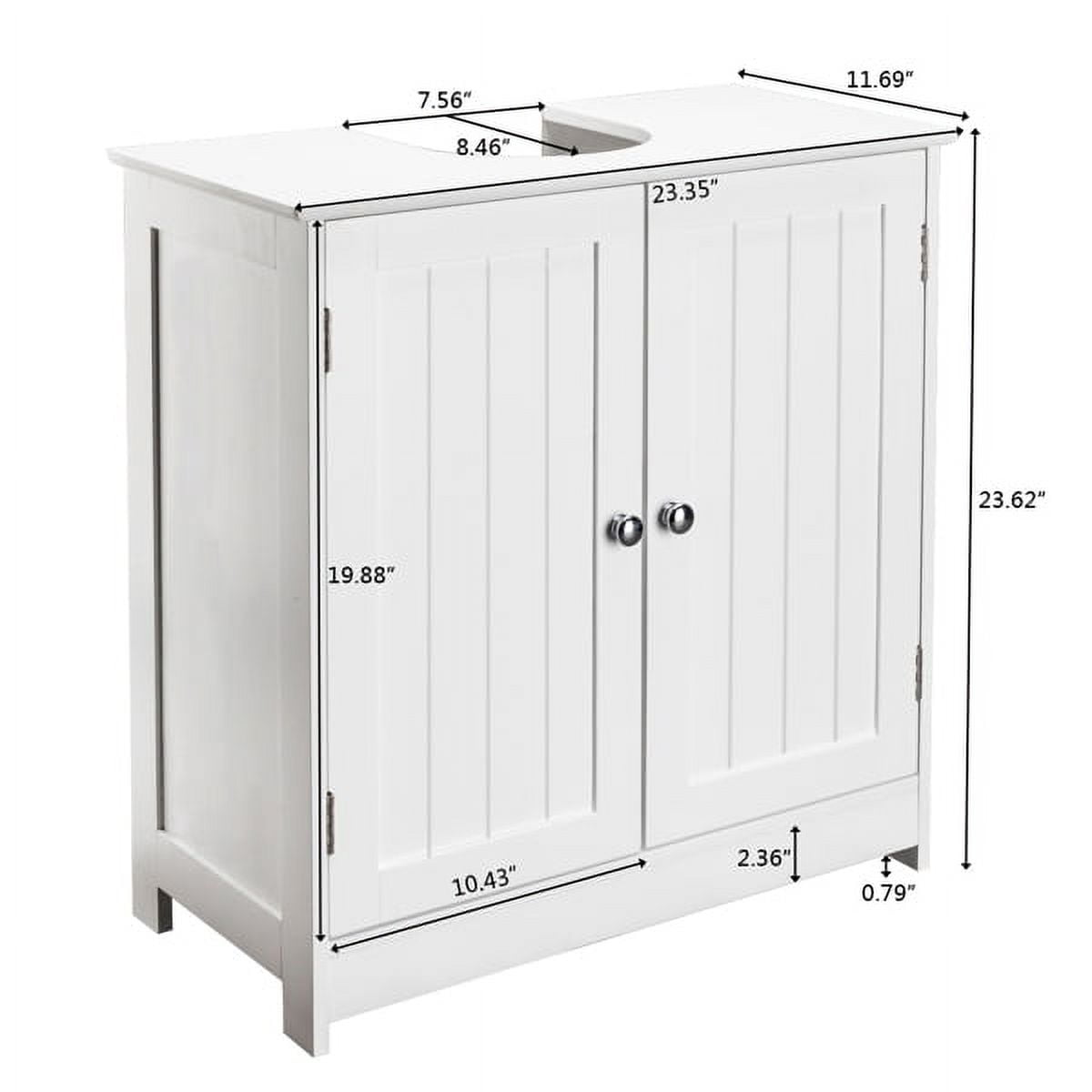 White Waterproof Bathroom Sink Cabinet w/Magnetic Base & Vintage Knobs - Adjustable Shelf Under Sink Storage 23.6x11.4x23.6 Inch