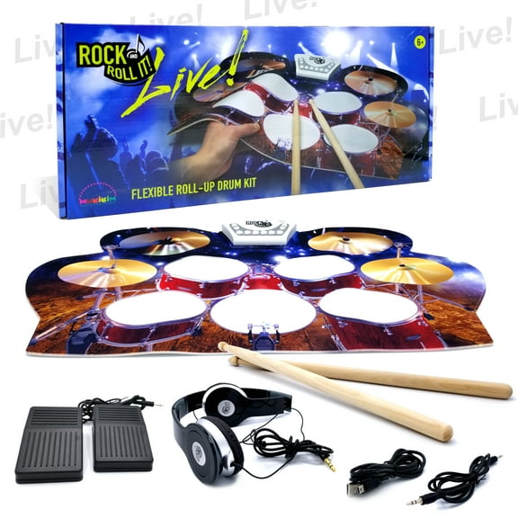 Rock And Roll It - Drum Live! Flexible, Completely Portable. Drum Pad That Gives You The View of LIVE Concert. Headphones   Drum Sticks   Drum Pedals included!