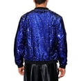 thumbnail image 3 of Chaqueta bomber de lentejuelas brillantes para hombre, chaqueta metálica de fiesta con cremallera, chaquetas varsity 2XL azul real, 3 of 5