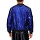 thumbnail image 3 of Chaqueta bomber de lentejuelas brillantes para hombre, chaqueta metálica de fiesta con cremallera, chaquetas varsity M azul real, 3 of 5