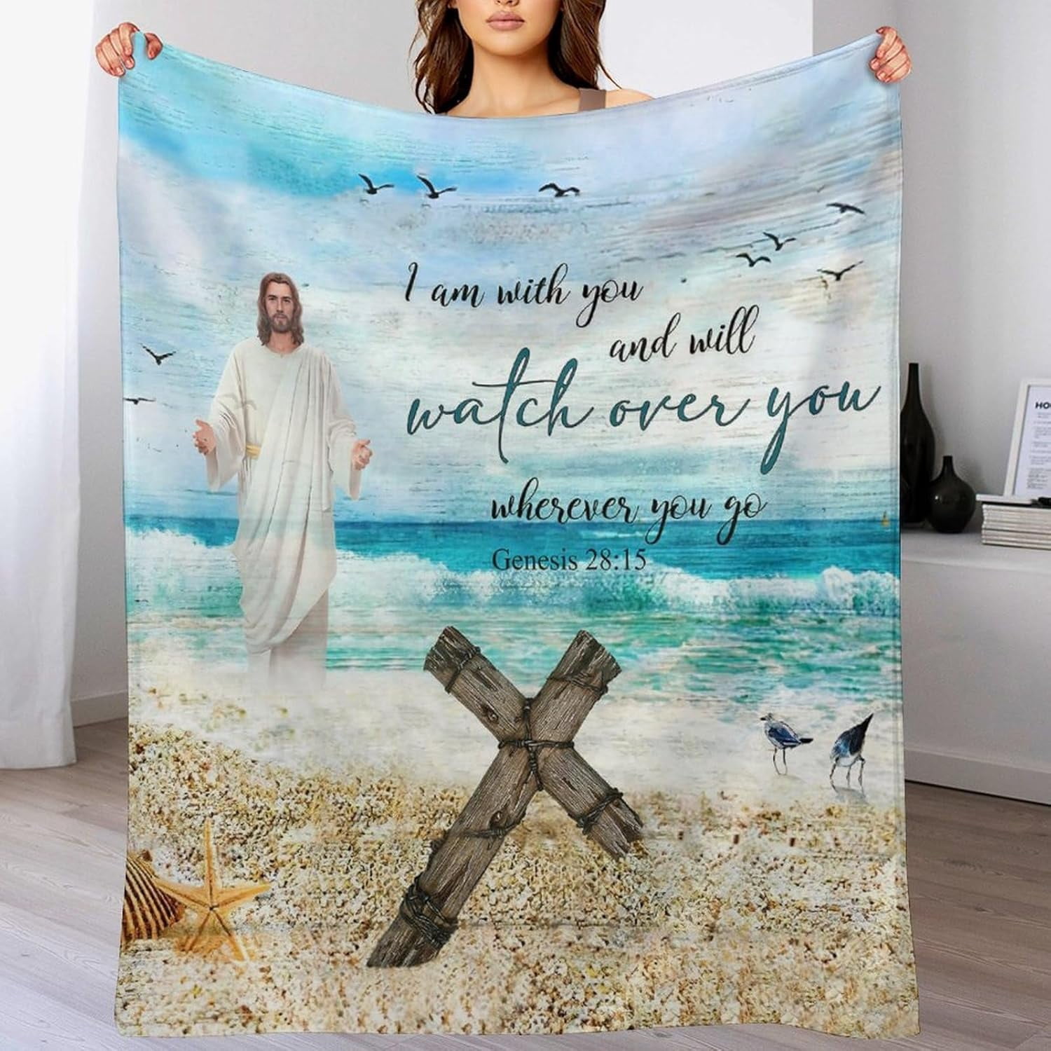 Christian Jesus Blanket Christian Gifts for Women & Men Religious Cross Throw Blanket Jesus Blanket for Kids Adults Soft Warm Cozy Fleece Blanket for Couch Sofa \u200bBed 40''''x50''''