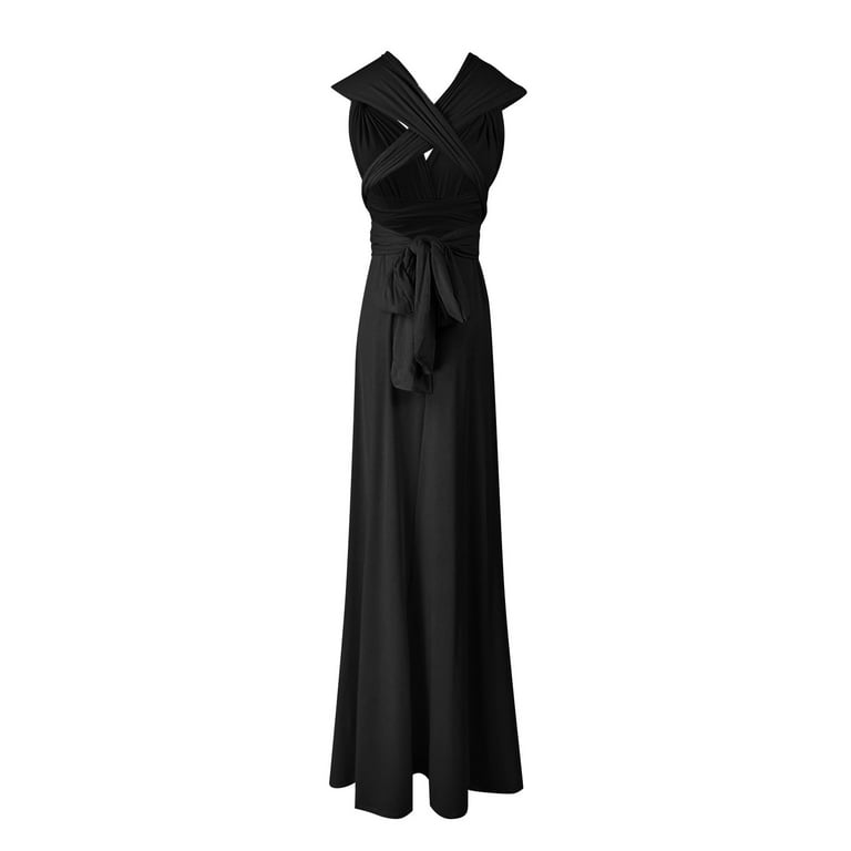 NXMZXB Dresses for Bridesmaids,Wedding Guest Dresses for Women,Plus Size  Wrap Dress Long Maxi Convertible Multiway Dress Black L - Walmart.com