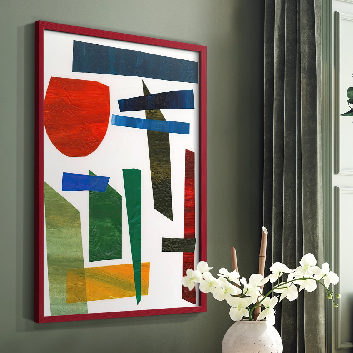 Colorful Shapes II Framed Print in Red Solid Wood Framed Print No Nail Hanging