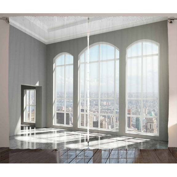 Ambesonne Urban Curtains 2 Panel Set, Sunset in New York City, 108" x 84", White and Eggshell