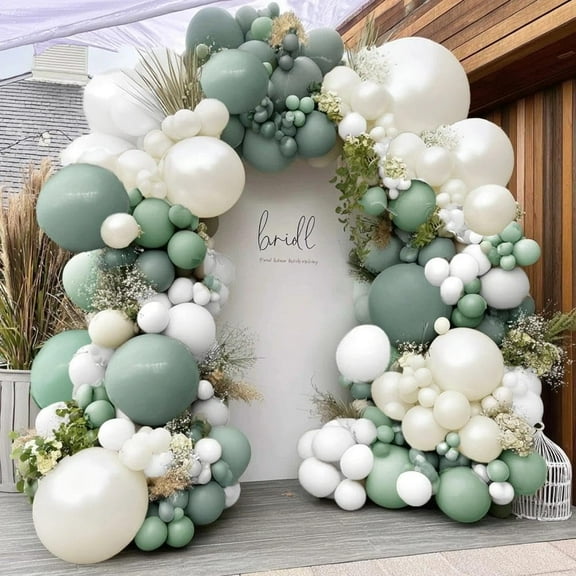Green White Balloons Double Stuffed Pastel Green White Pearl Balloon Arch Kit for Baby Shower Wedding Bridal Shower Birthday Baptism Christmas Party Decorations