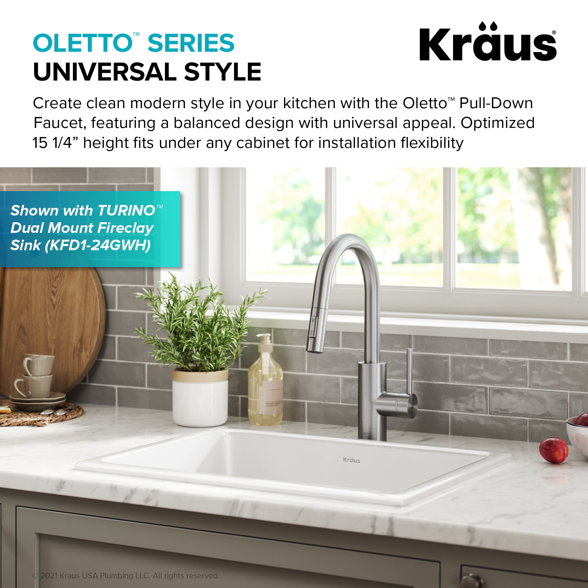 KRAUS Oletto Single Handle Pull Down Kitchen Faucet with QuickDock Top Mount Installation Assembly in Spot Free Stainless Steel