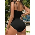 thumbnail image 3 of DOKOTOO Swimsuits for Woman Tummy Control Gathered Trim Padded Swimwear with Tie Shoulder Black S US4-6, 3 of 10