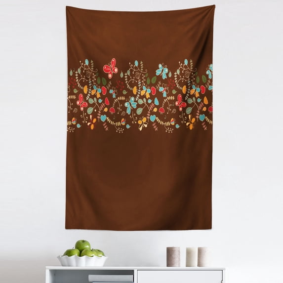 Chocolate Tapestry, Romantic Valentines Day Inspired Colorful Pattern with Butterflies and Flowers, Fabric Wall Hanging Decor for Bedroom Living Room Dorm, 5 Sizes, Multicolor, by Ambesonne